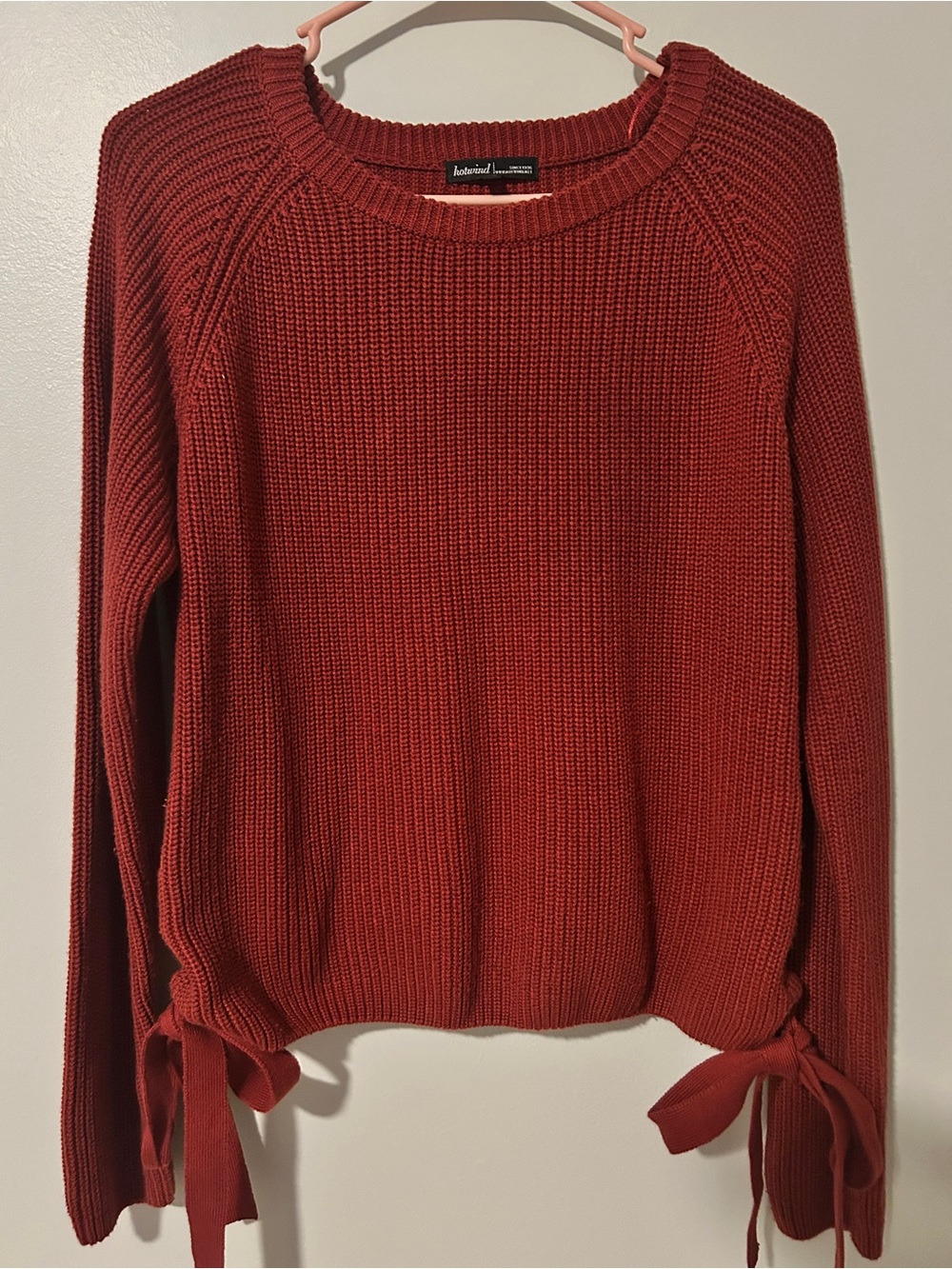 Hotwind Brick Red Crewneck Sweater with Side Ties